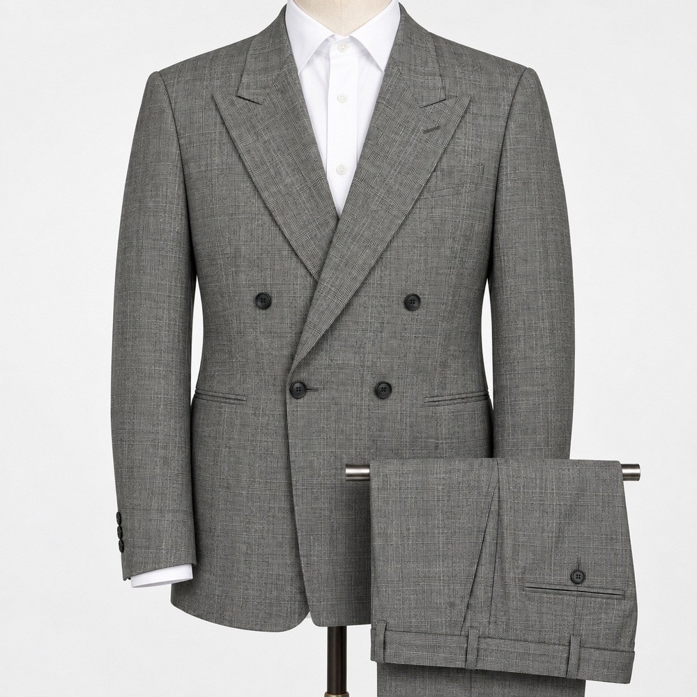 VTG Giorgio Armani 2-Piece Suit 40S 31x31.5 WOOL Grey Glen Plaid Double Breasted